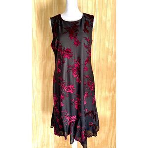Calvin Klein dress velvet burnout black red fest  holiday women M